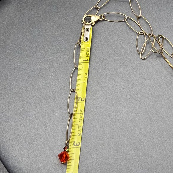 VTG 14k GF & Natural Coral w/ Crystals Pendant Y-Drop Necklace Paperclip Chain - Picture 15 of 16